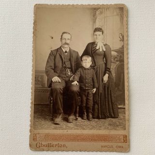 Antique Cabinet Card Photograph Family Man Mustache Woman Boy Marcus,  Iowa Ia