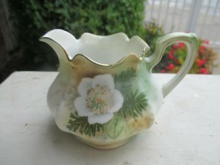 Antique Hand Painted Rs Prussia Porecelain Creamer Flowers Heavy Gold