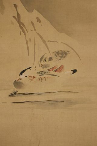Japanese Hanging Scroll Art Painting " Mandarin Ducks " Asian Antique E3331