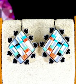 Rare Jay King Dtr 925 Sterling Silver Corn Row Mop Turquoise Coral Post Earrings
