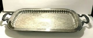 Large Heavy Vintage Double Handle Rectangular Silver Plated Footed Serving Tray
