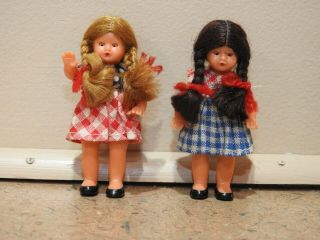 Two Vintage 3 " Plastic Dolls With Open/close Eyes,  Made In Western Germany,  Exc