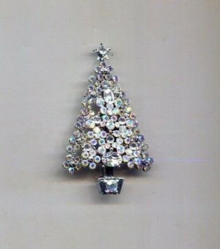 Coro Aurora Borealis Rhinestone Christmas Tree Pin