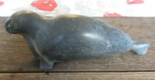 Rare Inuit Eskimo Art Carved Stone Reclining Seal Walrus Figure Signed Canada