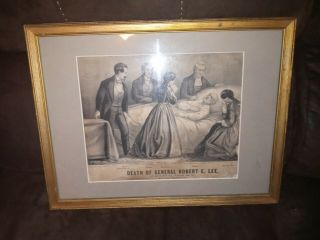 Antique Frame W/currier & Ives Death Of General Robert E.  Lee Print