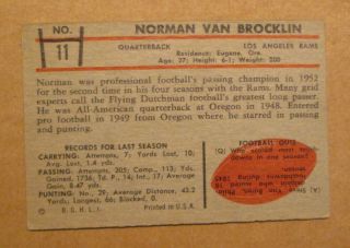 VINTAGE 1953 BOWMAN FOOTBALL NORM VAN BROCKLIN 11 LOS ANGELES RAMS RARE 2