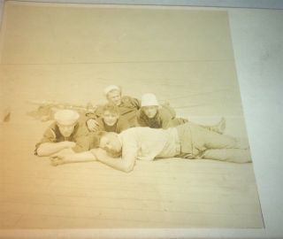 Rare Antique American Military Navy Sailors Relaxing Real Photo Postcard Rppc