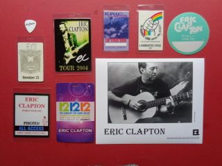 Eric Clapton,  B/w Promo Photo,  7 Backstage Passes,  Guitar Pick,  Rare Originals