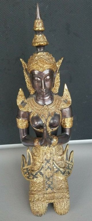 Vintage Praying Female Bronze Buddha Thai Over 12 " Tall