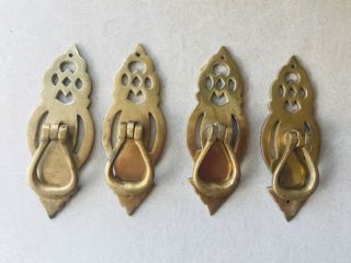 Set Of 4 Solid Brass Cabinet Cupboard Drawer Ornate Drop Pull Handles Old Stock