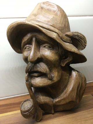 Black Forest Wood Carving Of Man Smoking A Pipe