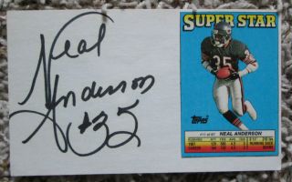 Vintage Neal Anderson Auto Signed 3 X 5 Index Card Chicago Bears Rare