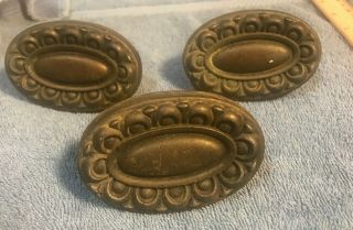 3 Cool Vintage Reclaimed Large Brass Oval Drawer Pull 3.  50 " Wide 2.  25 " Long