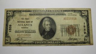 $20 1929 Atlanta Georgia Ga National Currency Bank Note Bill Ch.  1559 Rare