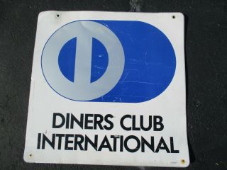 Vtg Antique Diners Club Metal 2 Sides Sign Restaurant Gas Station Retro Motel