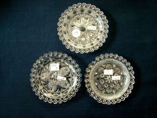 Antique Flint Glass Cup Plate Group Of 3: 124a 150a 151a (all W/rivet) Eapg Lacy