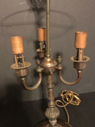 Antique 3 Arm Gas Student Table Lamp Converted Electric Ornate Finial Barn Find