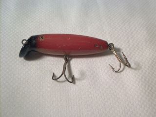 Vintage Old Wood Fishing Lure Jim Dandy Spoon Bell Wobbler Red & Black Ge