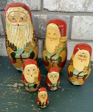 Vintage Russian Santa Claus (christmas) Nesting Dolls Set Of 6