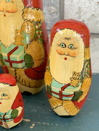 Vintage Russian Santa Claus (Christmas) Nesting Dolls Set Of 6 2