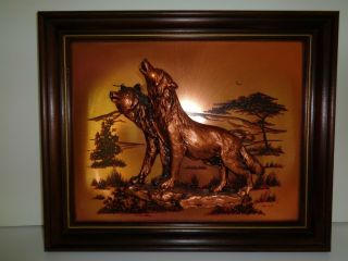 Vintage John Louw 3D Copper Color Wolf Theme Art Wall Hanging 16 x 13 2