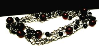 Rare Vintage 48 " X1/4 " Signed Miriam Haskell Dark Red Black Glass Bead Necklace