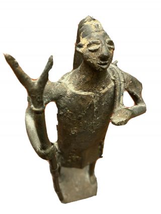 Large Vintage Antique African Oba Benin Bronze Warrior Statue Sculpt