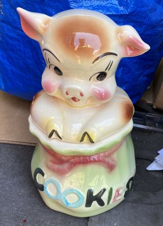 Rare Vintage Usa American Bisque Pig In A Poke Cookie Jar 12 " Tall No Cracks