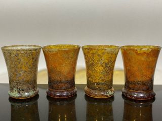 Rare 4pc Set Neiman Marcus Moss Agate Art Glass Water Tumbler Drinking Cups