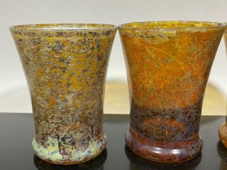 Rare 4pc Set NEIMAN MARCUS Moss Agate Art Glass Water Tumbler Drinking Cups 2
