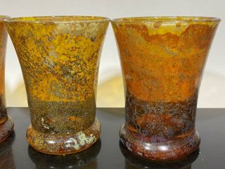Rare 4pc Set NEIMAN MARCUS Moss Agate Art Glass Water Tumbler Drinking Cups 3