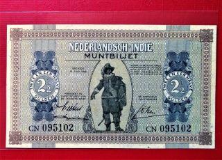 1940 Netherlands Indies 2½ Gulden Old Banknote (rare) @ Aunc/unc