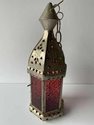Vintage Hanging Candle Holder Lantern Chandelier With Stained Glass Gothic