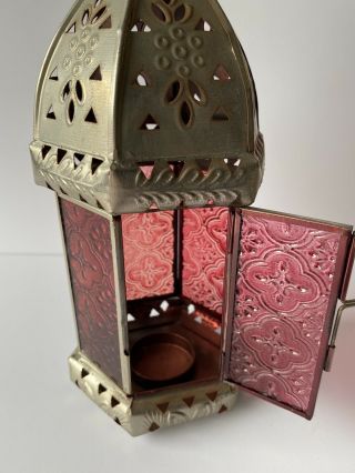 Vintage hanging candle holder lantern chandelier with Stained Glass Gothic 2