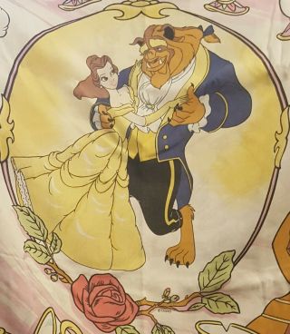 Disney Beauty And The Beast Flat Twin Bed Sheet Vintage Fabric Craft Material