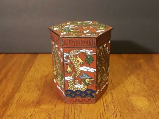 Antique Chinese " Dragon & Phoenix " Cloisonne Enamel Snuff Box/trinket Jar Signed