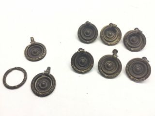 6 Vintage 1 5/8” Brass Ring Drawer Pulls With Backplates
