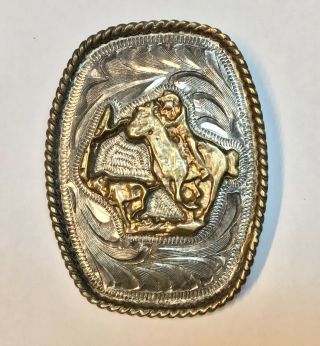 Antique.  925 Sterling? Calf Roping Western Bolo Tie “buckle”