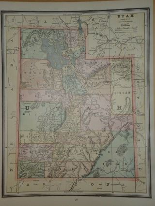 Vintage 1891 Utah Territory Map Old Antique Atlas Map S&h 081016