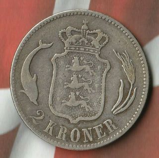 1876 Denmark 2 Kroner - - 80 Silver - Only 1.  38 Million Were Minted - Rare -