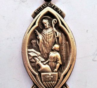 Miraculous Virgin & Saint Julian - Extraordinary Antique Bronze Art Medal Pendant