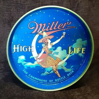 Vintage Antique 13” Miller High Life Girl On The Moon Beer Tray