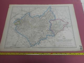 100 Large Leicestershire Map By Dower/cassell C1863 Coloured Railways