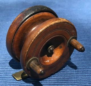 Antique Wood And Brass Fishing Reel