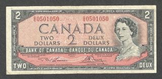 1954 Radar $2.  00 0501050 Rare 3 - Digit Key Bank Of Canada Qeii Two Dollars