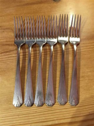 6 X Vintage Epns Silver Plate Dinner Forks Art Deco Style Design On Handles 18cm