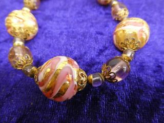 Antique/vintage Venetian Glass Beads/necklace Pink/gold