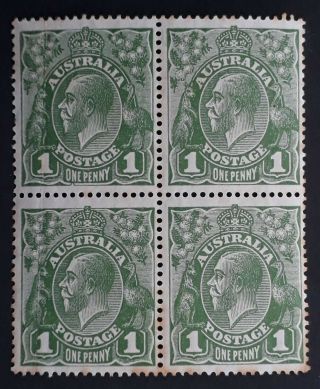 Rare 1926 Australia Blk 4x1d Green Kgv Stamps Smwmk P14 1/4x14 Muh,  Variety