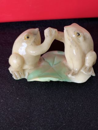 Antique Vintage Hand Carved Signed Bovine Japanese Netsuke Frogs
