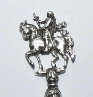 Antique French Silver Souvenir Spoon Paris Joan Of Arc On Horseback